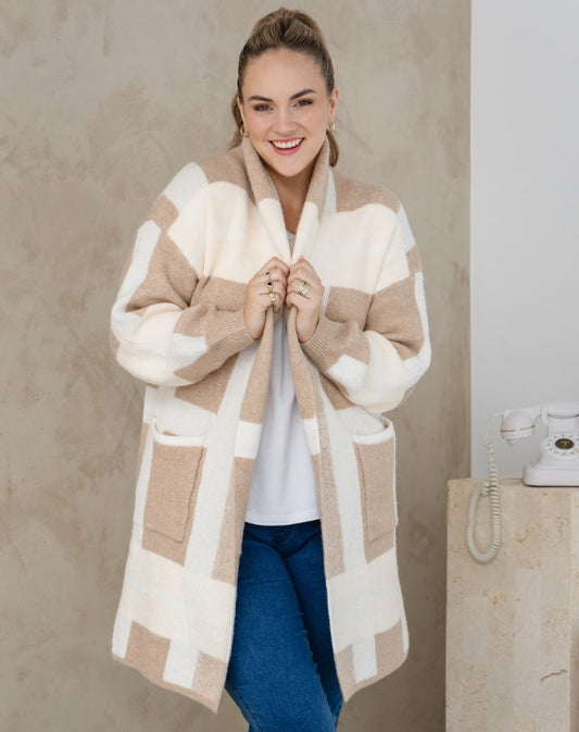 Checked Cardi - Beige