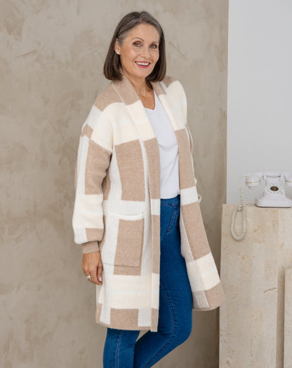 Checked Cardi - Beige
