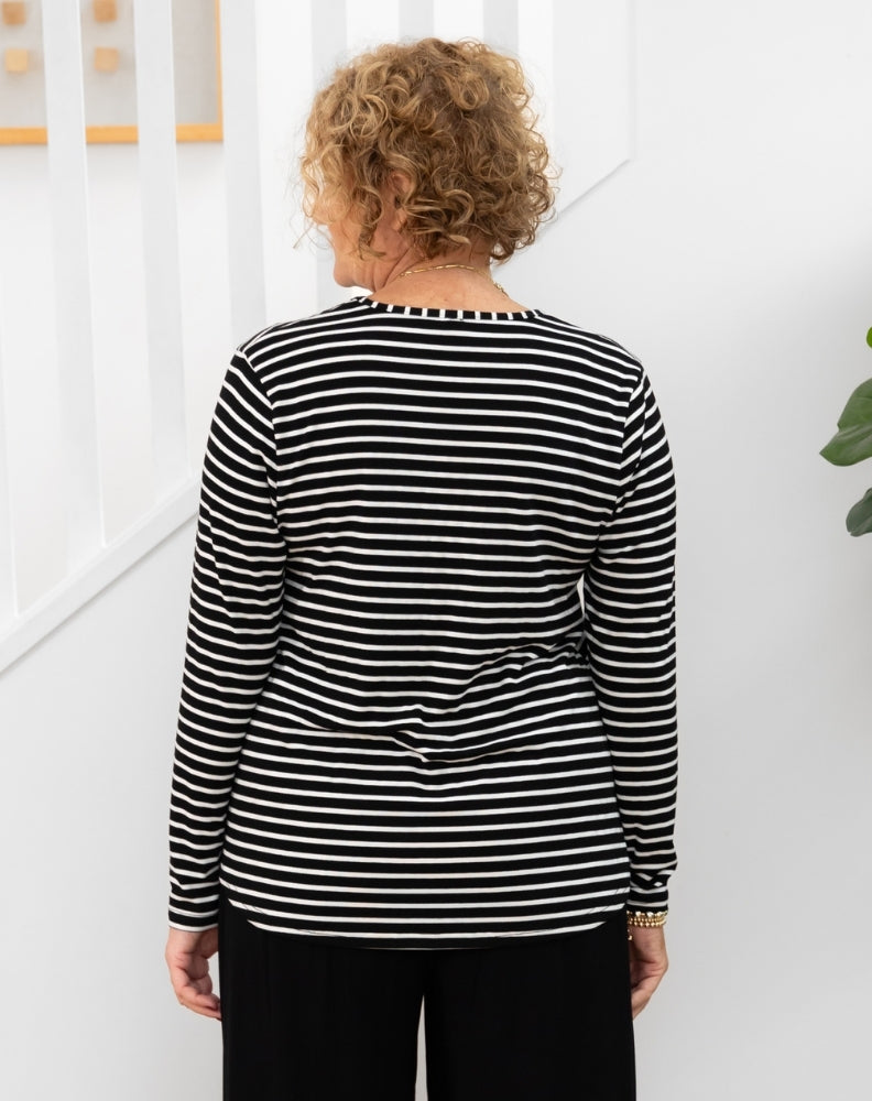 Laney V Neck Tee - Black/White Stripe