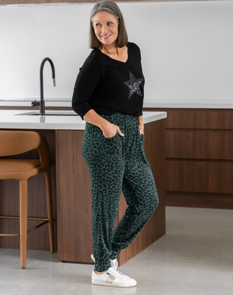 Lounge Pant - Green Leopard