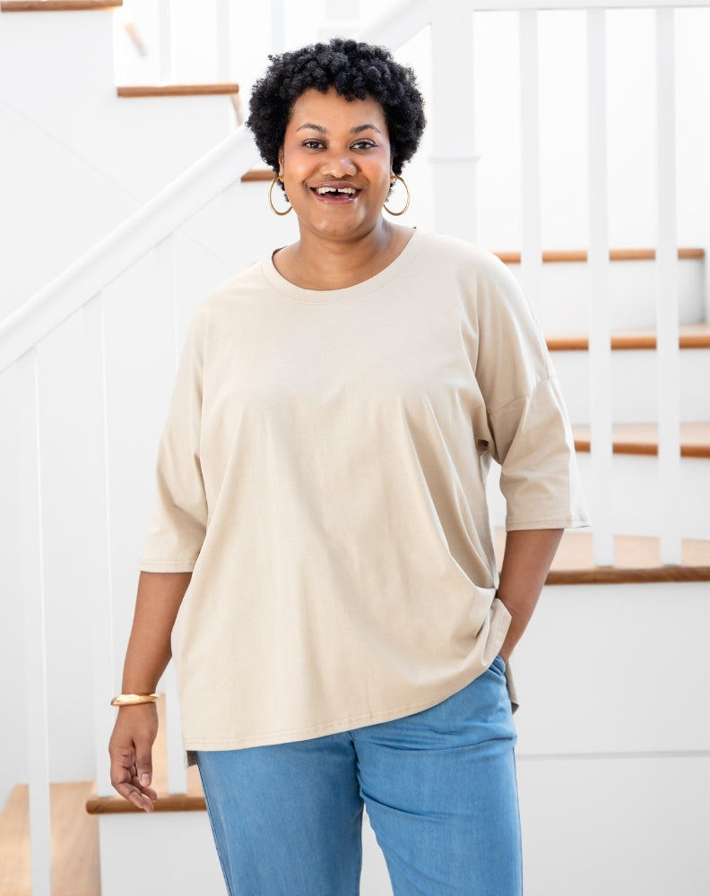 Classic Cotton Oversized Tee - Beige