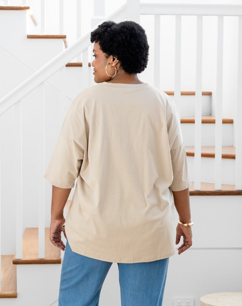 Classic Cotton Oversized Tee - Beige
