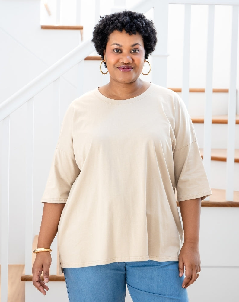 Classic Cotton Oversized Tee - Beige
