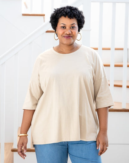Classic Cotton Oversized Tee - Beige