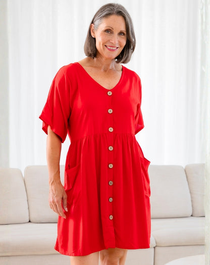 Pocket BabyDoll Dress -Red
