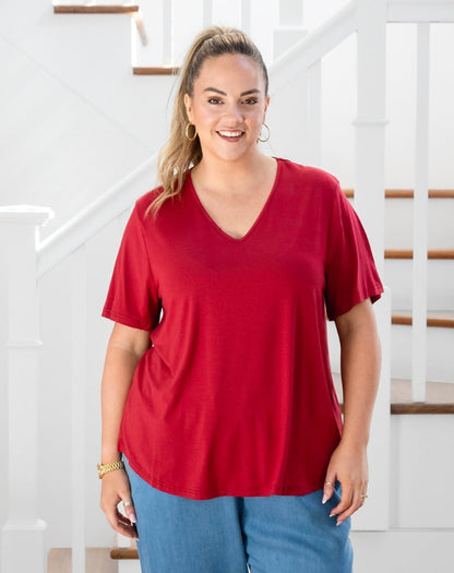 Elena V-Neck Tee - Wine
