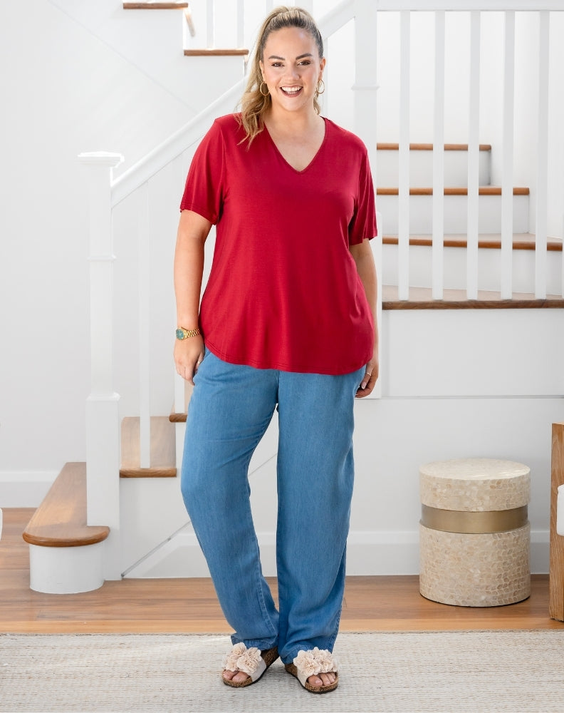 Elena V-Neck Tee - Wine