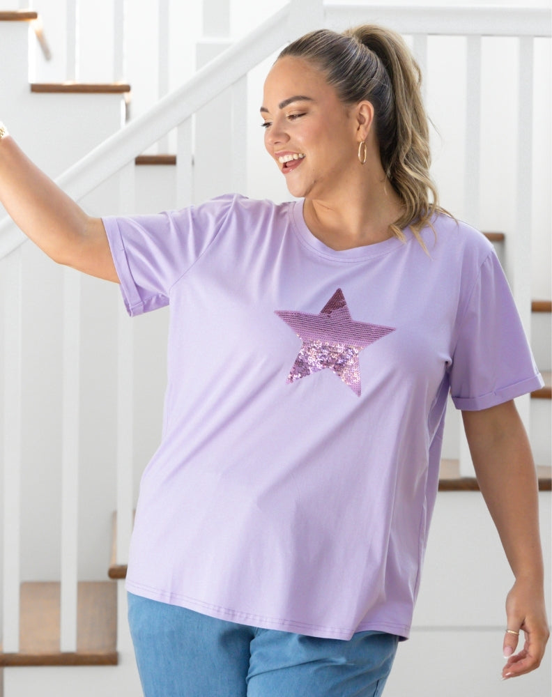 Star Sequin Tee - Lilac