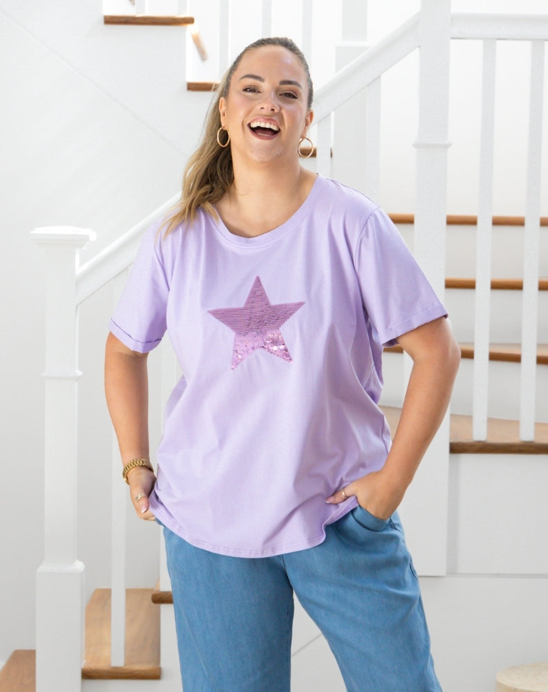 Star Sequin Tee - Lilac