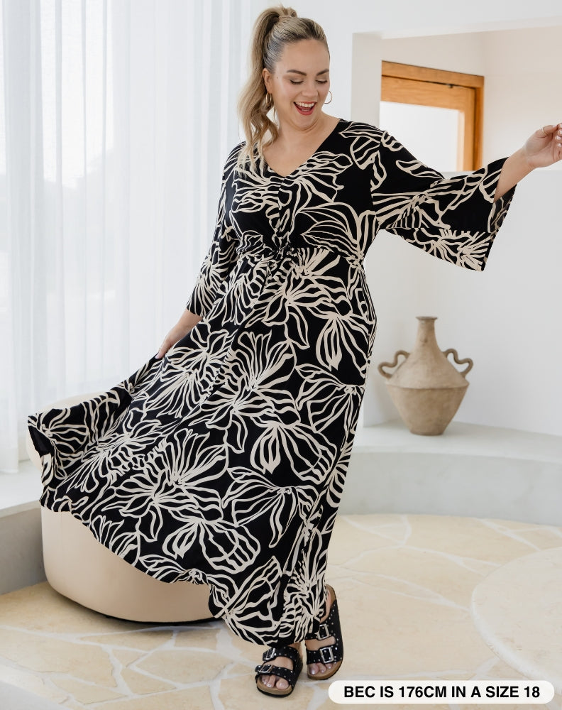 Zoe Dress With Pockets - Midnight Palm