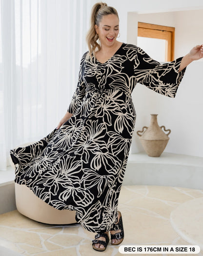 Zoe Dress With Pockets - Midnight Palm