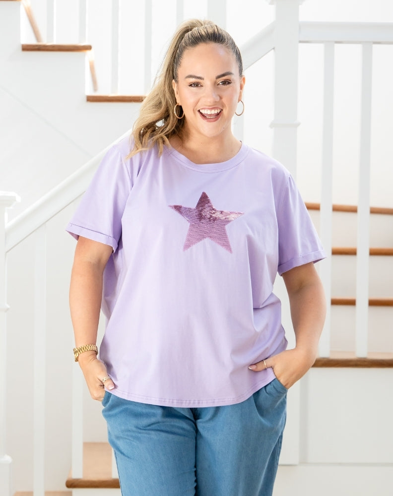 Star Sequin Tee - Lilac