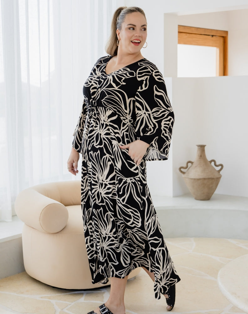 Zoe Dress With Pockets - Midnight Palm