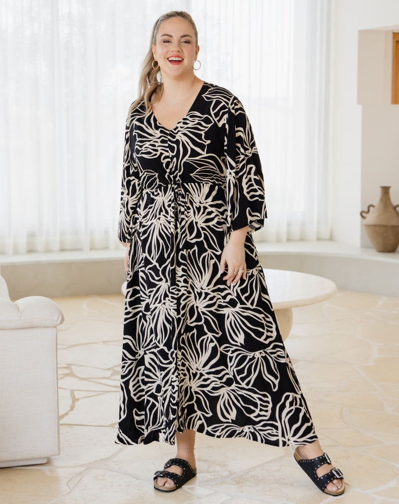 Zoe Dress With Pockets - Midnight Palm