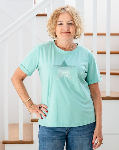 Star Sequin Tee - Mint