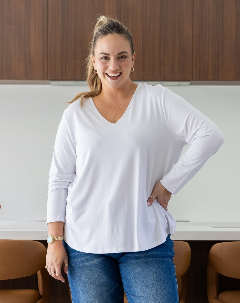 Laney V Neck Tee - White