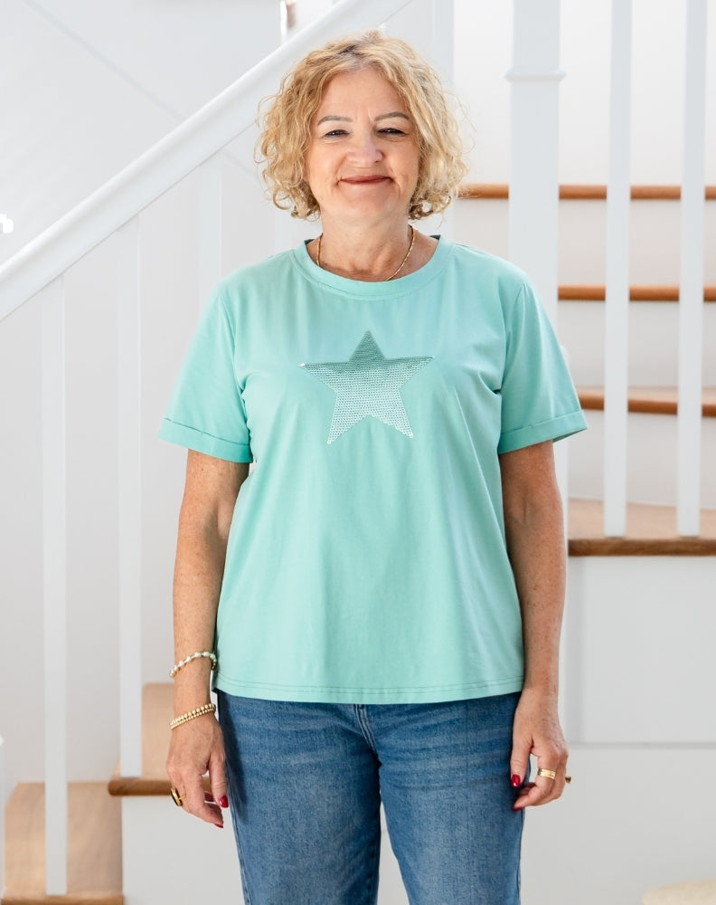 Star Sequin Tee - Mint