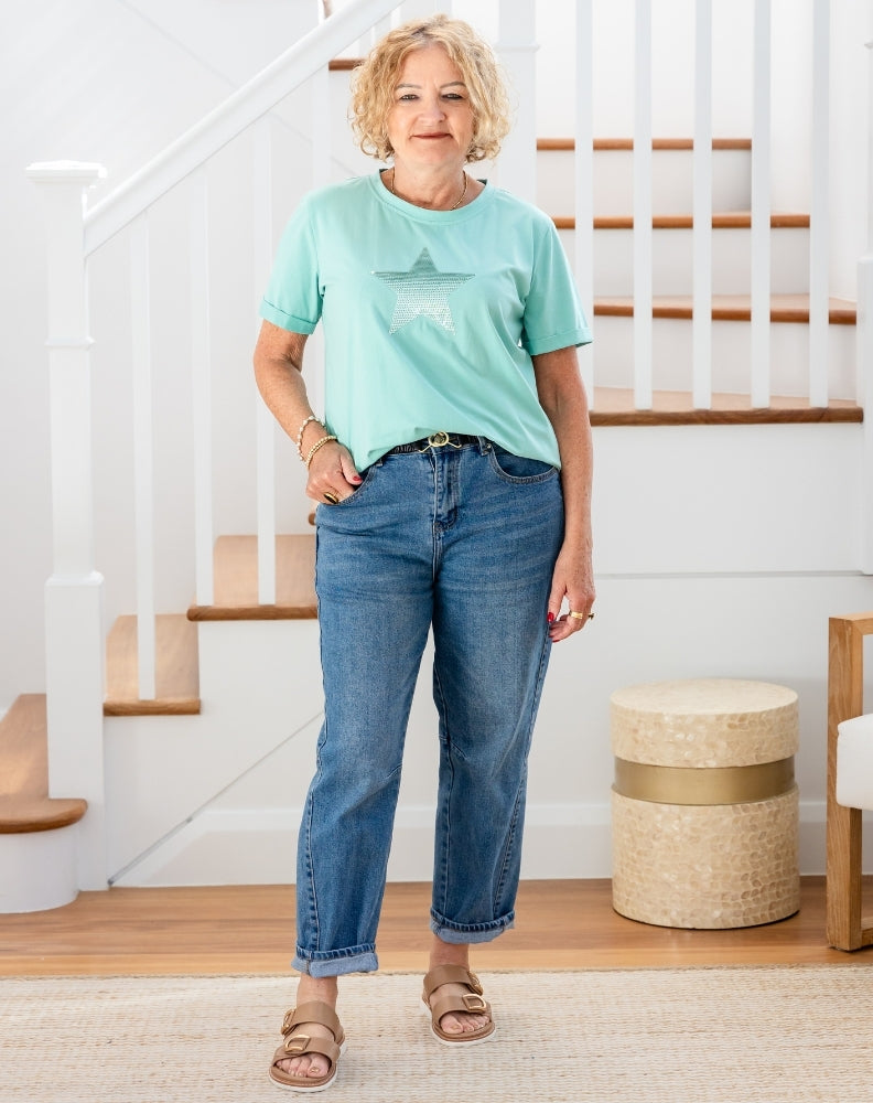 Star Sequin Tee - Mint