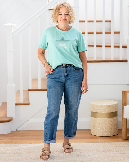 Star Sequin Tee - Mint