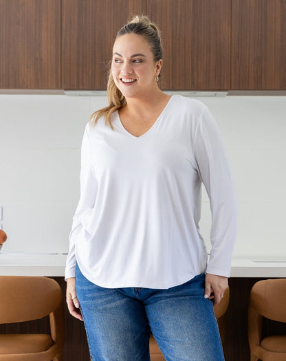 Laney V Neck Tee - White
