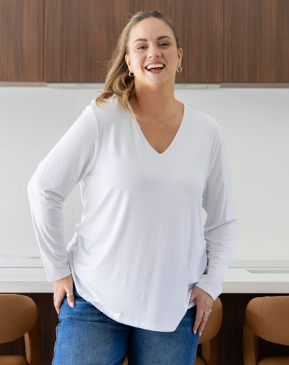 Laney V Neck Tee - White