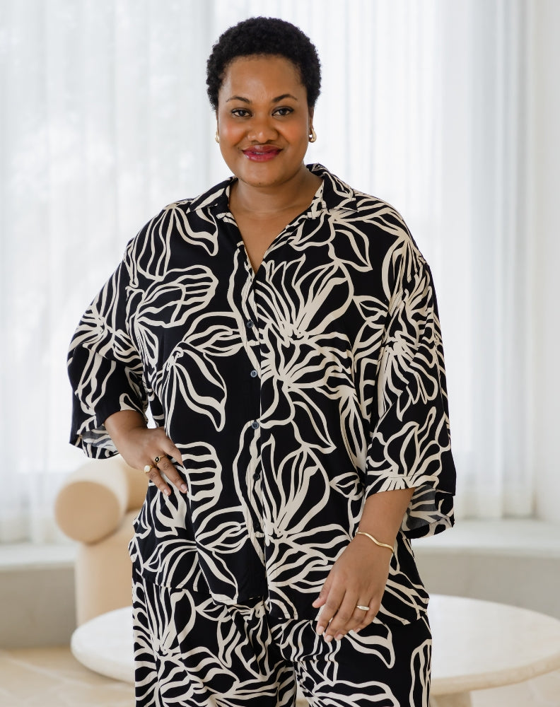 Millie Oversized Top - Midnight Palm