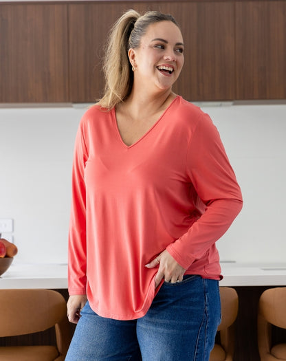 Laney V Neck Tee - Coral
