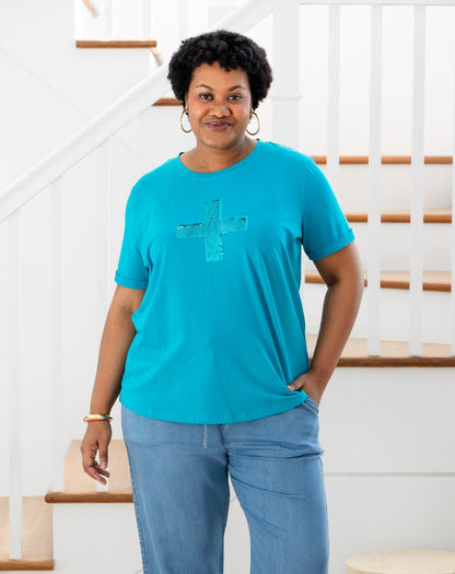 Cross Sequin Tee - Blue