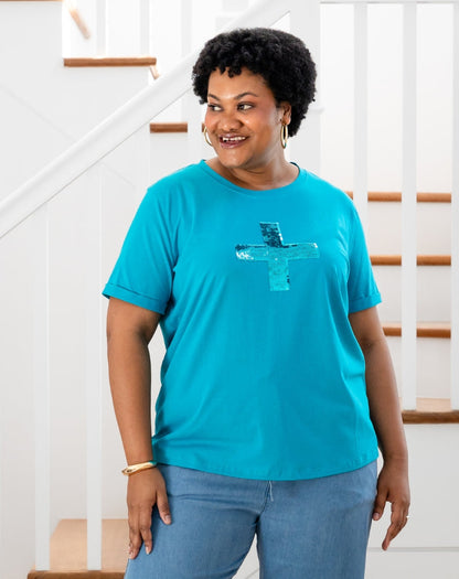 Cross Sequin Tee - Blue