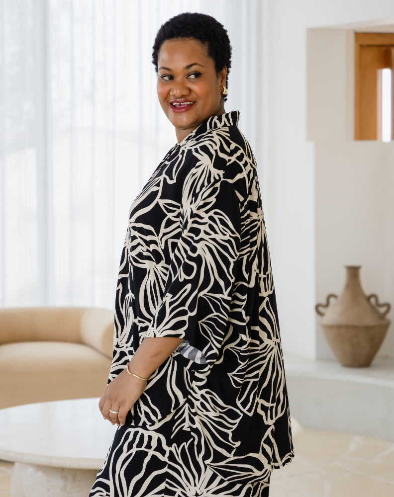 Millie Oversized Top - Midnight Palm