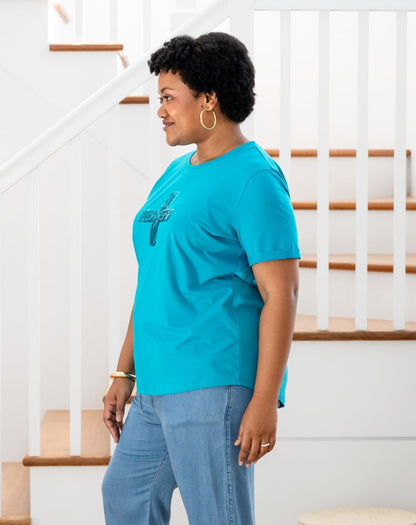 Cross Sequin Tee - Blue