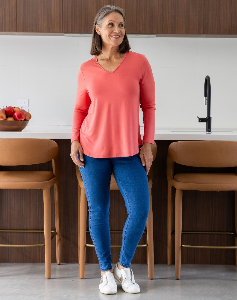 Laney V Neck Tee - Coral