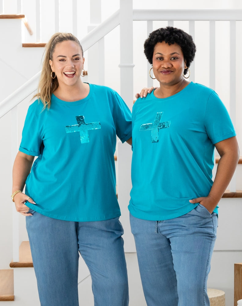 Cross Sequin Tee - Blue