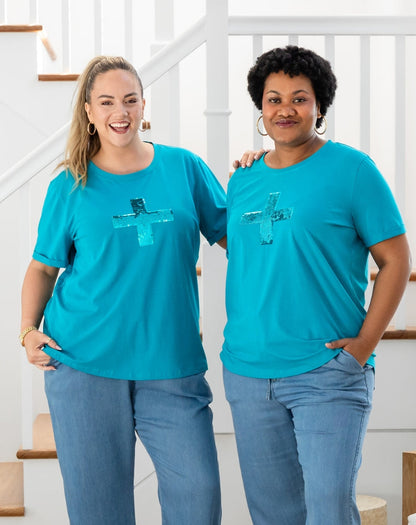 Cross Sequin Tee - Blue