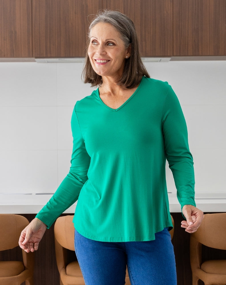 Laney V Neck Tee - Emerald
