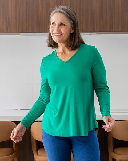 Laney V Neck Tee - Emerald