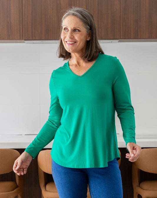 Laney V Neck Tee - Emerald