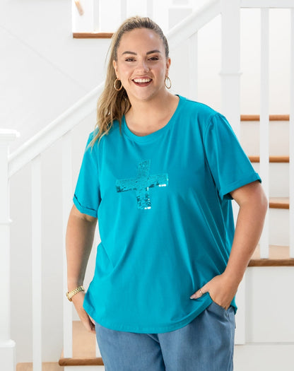 Cross Sequin Tee - Blue