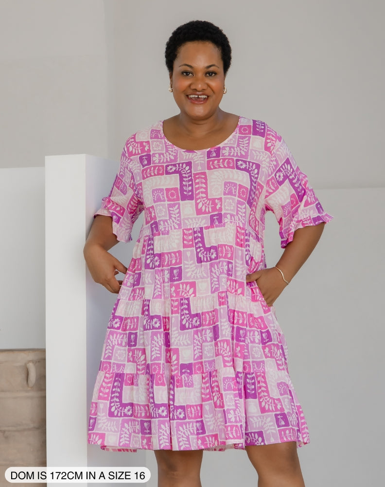 Sienna Babydoll Dress - Pink Postcard