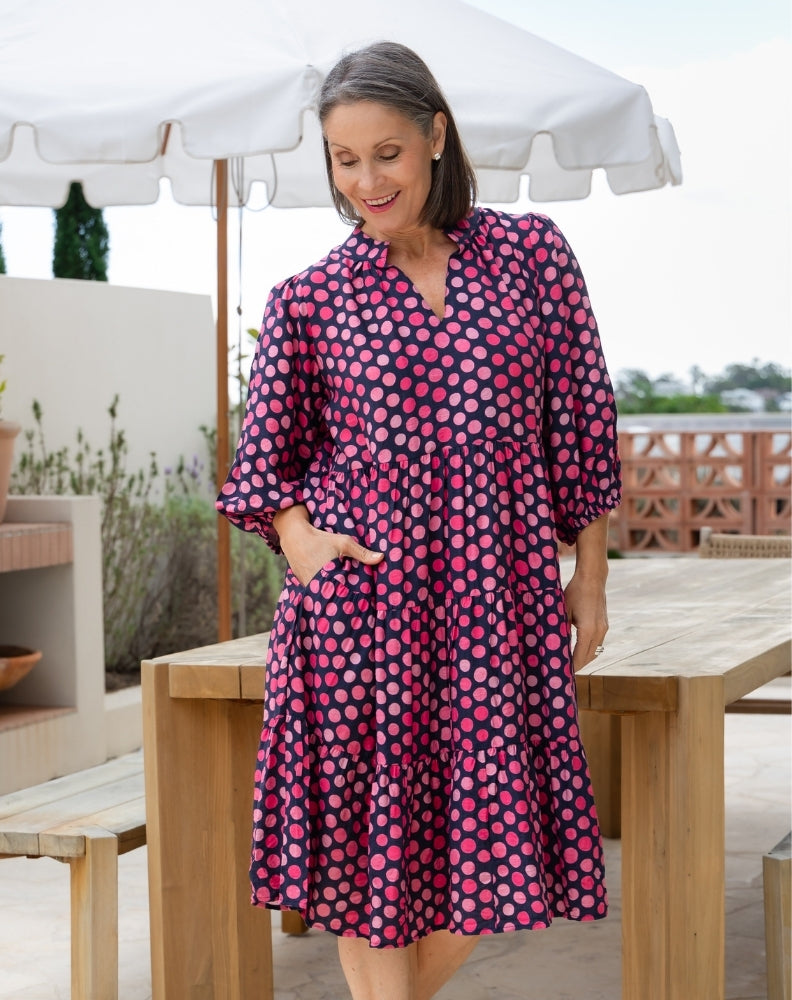 Violet Dress - Navy Spot