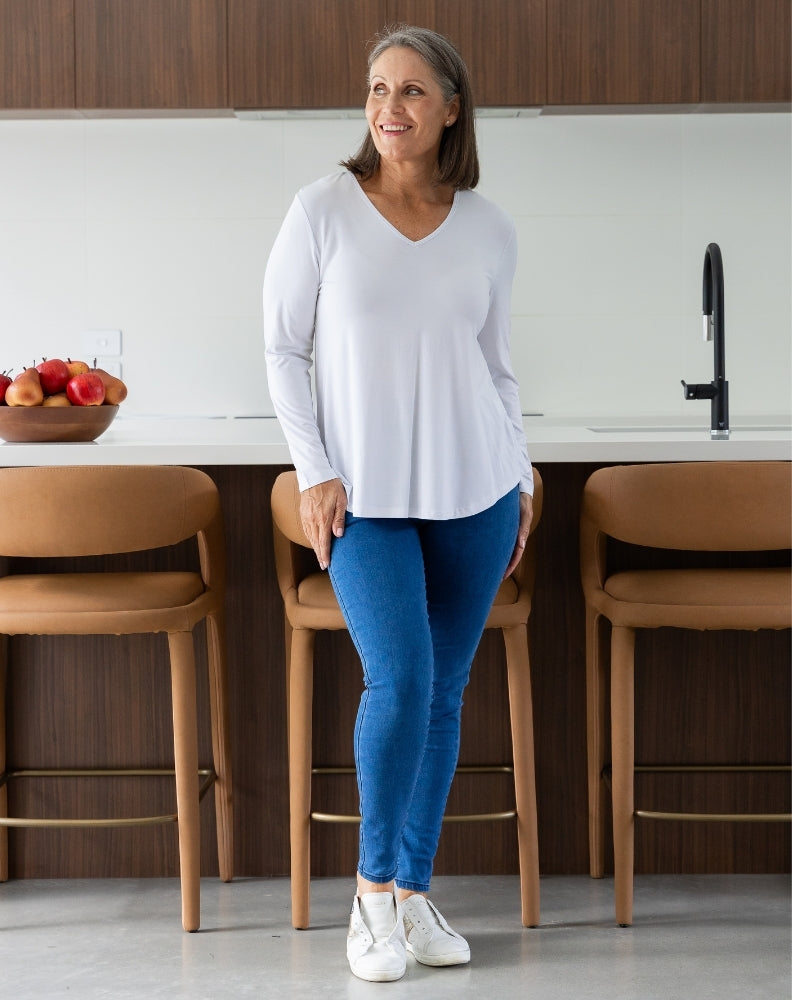 Laney V Neck Tee - White