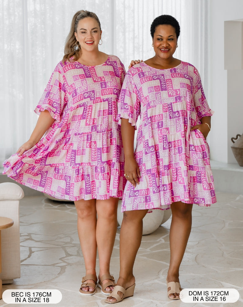 Sienna Babydoll Dress - Pink Postcard