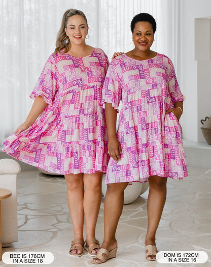 Sienna Babydoll Dress - Pink Postcard