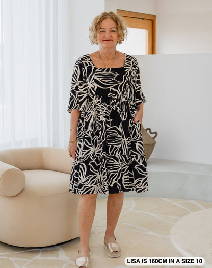 Alana Dress - Midnight Palm