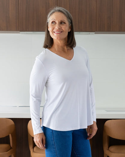 Laney V Neck Tee - White