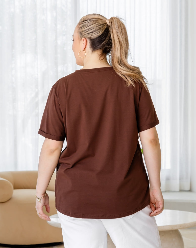 Star Sequin Tee - Coffee