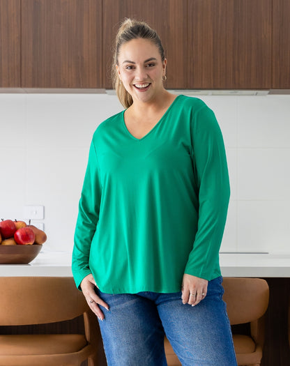 Laney V Neck Tee - Emerald