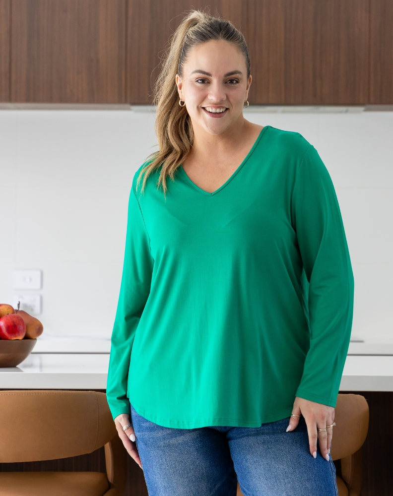 Laney V Neck Tee - Emerald