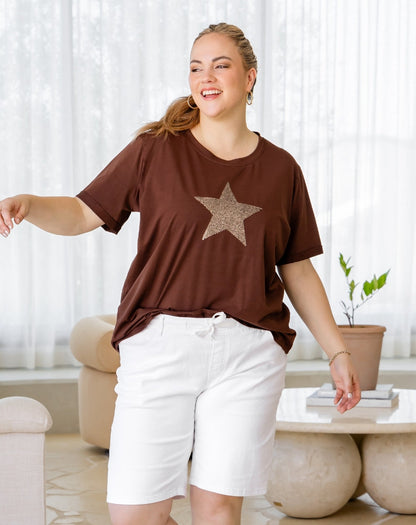 Star Sequin Tee - Coffee