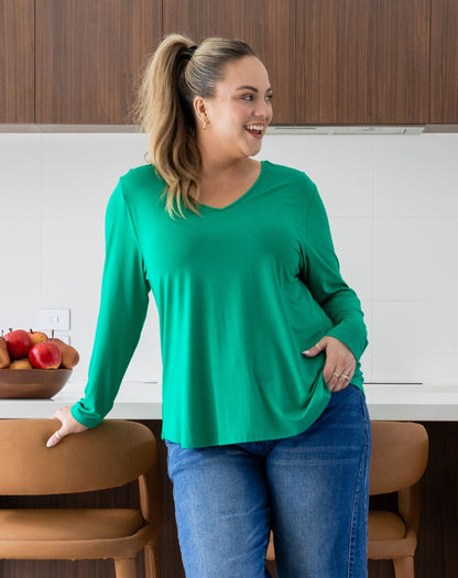 Laney V Neck Tee - Emerald